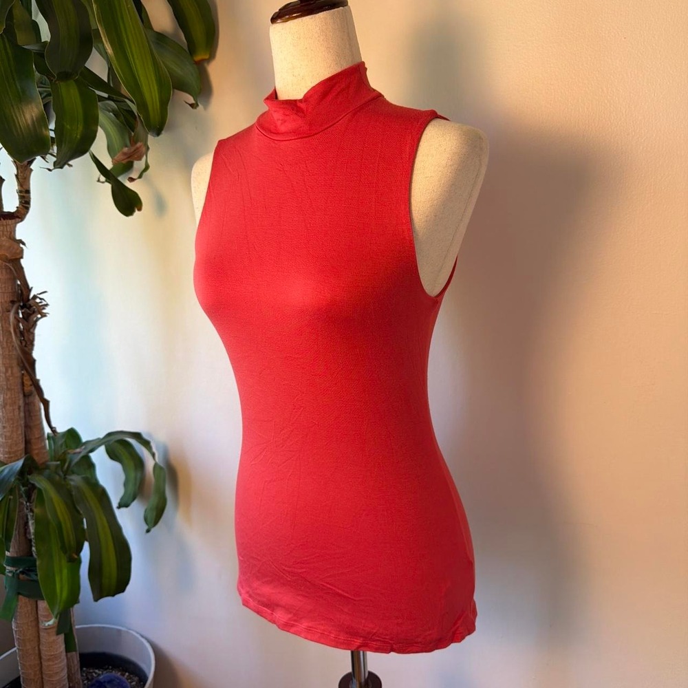 Express Coral Sleeveless Mock Neck Blouse Top Small Y2K Minimalist Boho - Picture 2 of 5
